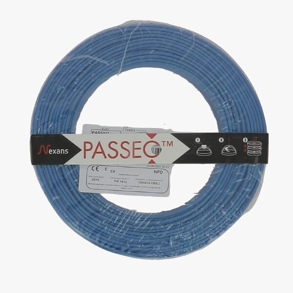 Nexans - Fil Rigide H07V-U Passeo 1x2.5 Bleu - Rouleau de 100 m