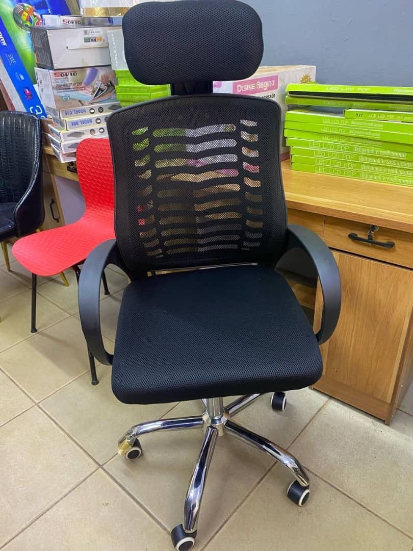 Chaise de Bureau Pivotant en Toile - Support Lombaire Rembourré - Mécanisme à Bascule - Noir